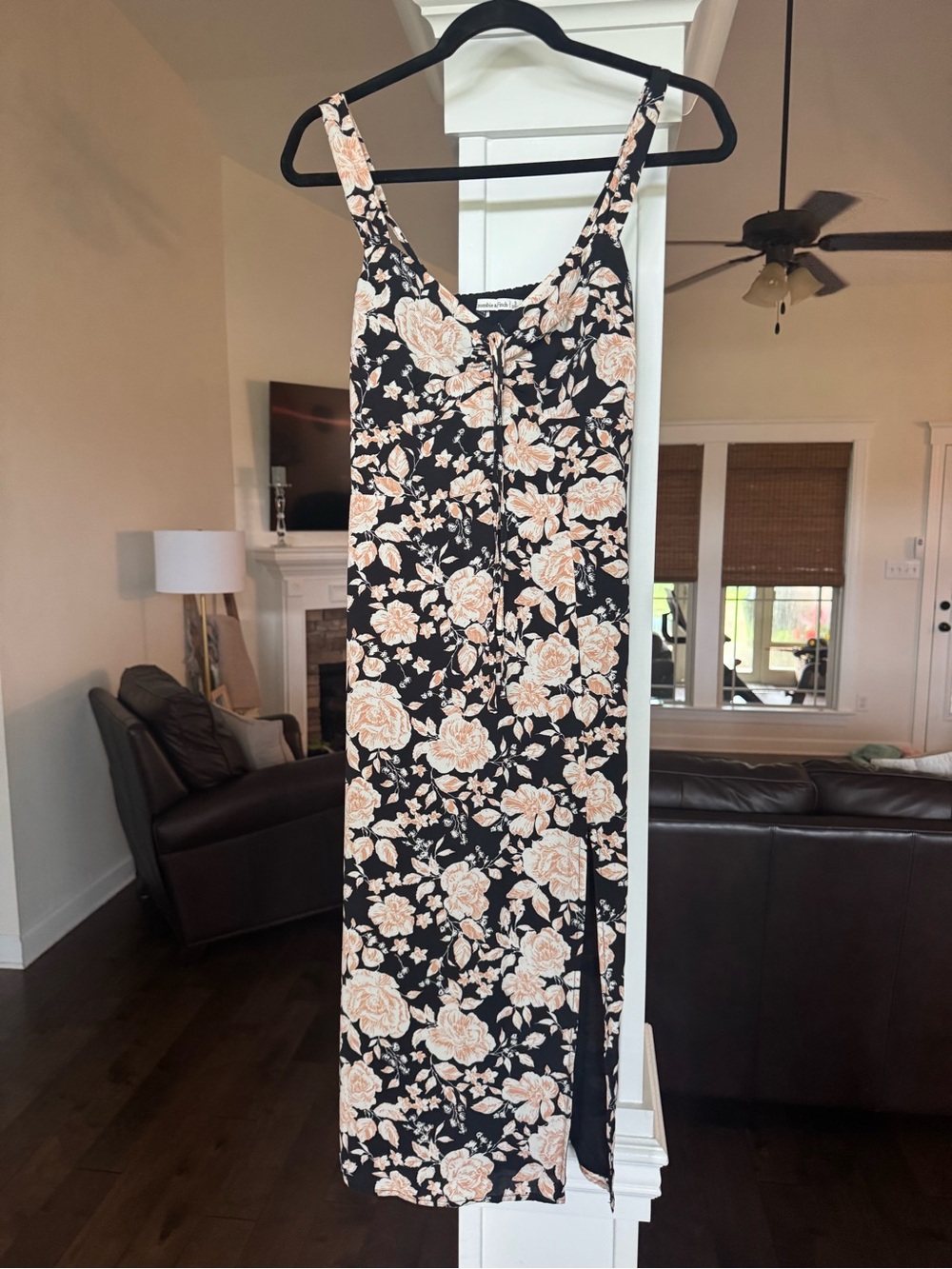 Abercrombie Floral Black Maxi Slip Dress with Peach Blooms